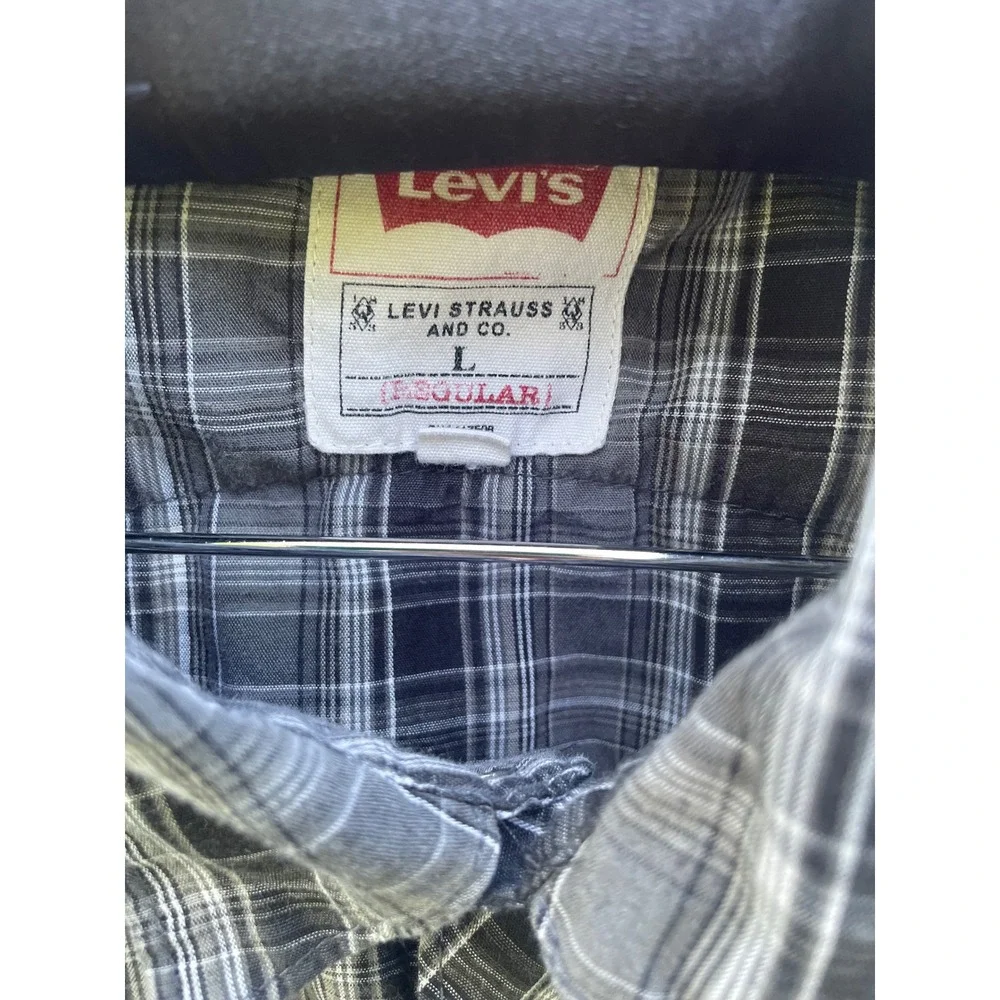 Levis Mens Western Pearl Snap Plaid Shirt Black Grey Regular Fit L 3LMLW0073
